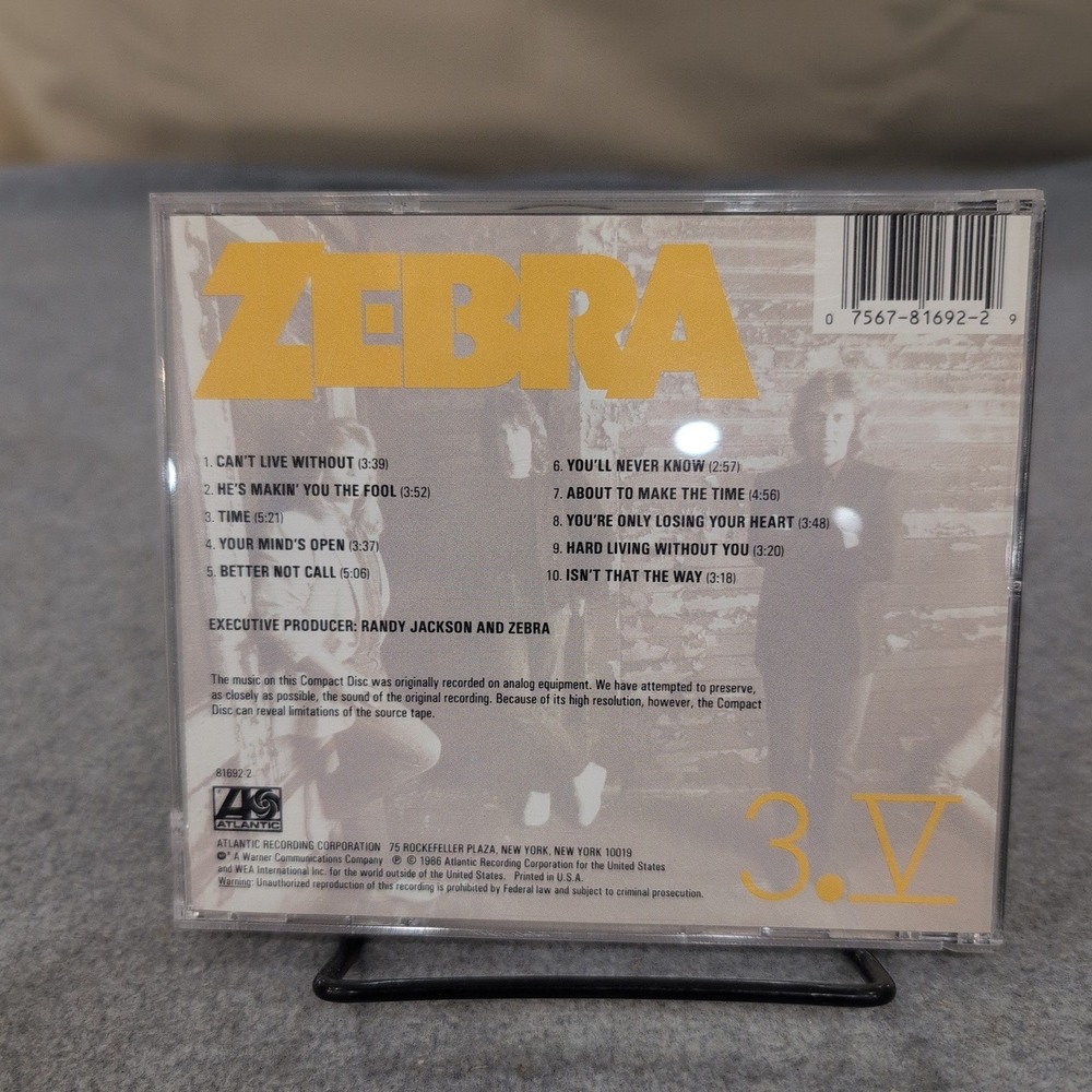Zebra 3.V CD 1986 Atlantic Records Hard Rock Randy Jackson - Picture 2 of 2